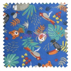 Tissu coton vendu au mètre Papaya Bleu Jungle Oeko-tex