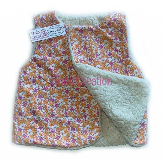 Gilet Berger Bébé et Enfant en tissu coton "Lilas Orange" sherpa