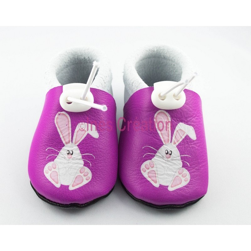 Chaussons cuir souple bébé enfant garçon fille lapin.