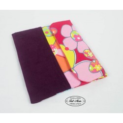 Housse tablette 10" velours aubergine et fleurs multicolores