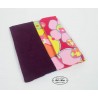 Housse tablette 10" velours aubergine et fleurs multicolores