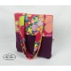 Sac cabas tote bag velours aubergine et fleurs multicolores