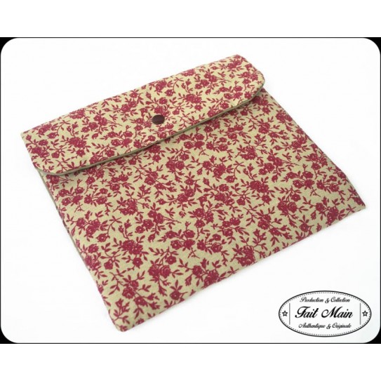 Wallet / card wallet velours aubergine et fleurs multicolores