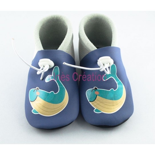 Chaussons bébé en cuir souple Baleine